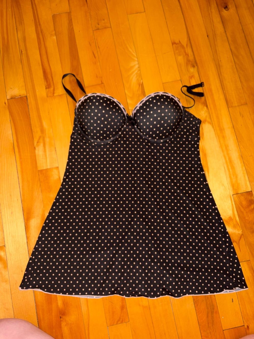 Jessica Simpson Black Polka Dot Babydoll Chemise with White Dots